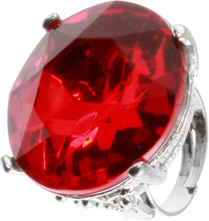 Silverfärgad Ring med Röd Rund Sten - Justerbar