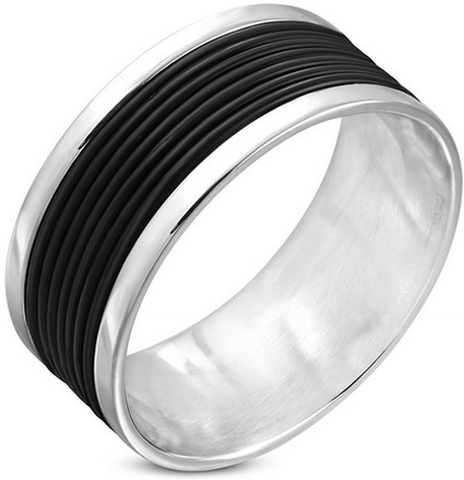 Infinity - Silverfärgad Ring i Kirurgisk Stål Med Gummiränder