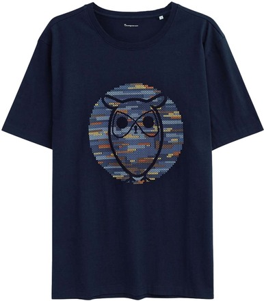 Knowledge Cotton Apparel Knowledge Cotton Apparel Men's Regular Short Sleeve Heavy Single Owl Cross Stitch Print T-Shirt Night Sky T-shirts S