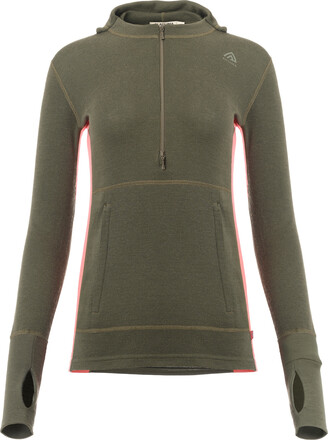 Aclima Aclima Women's WarmWool Hoodsweater with Zip Olive Night/Spiced Coral Undertøy overdel M