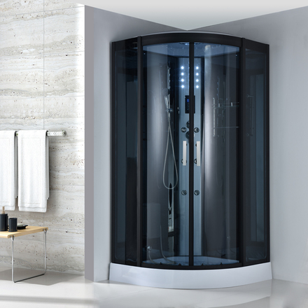Modern duschkabin med grått glas