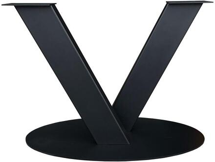 Zwarte stalen gekruiste V tafelonderstel met ovale plaat 73 cm (koker 20 x 10)