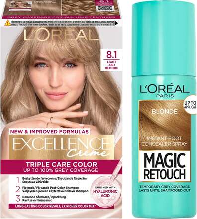 L'Oréal Paris Excellence Excellence 8.1 Light Ash Blonde + Magic Retouch Roots 5 Blonde