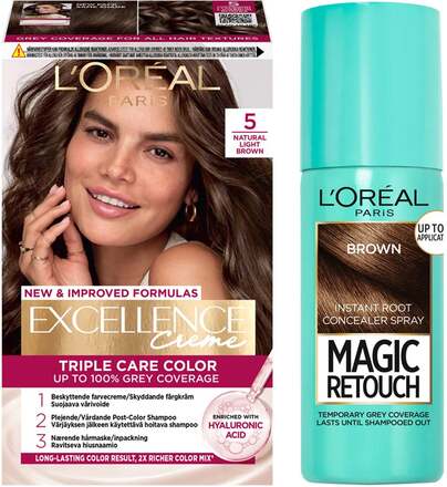 L'Oréal Paris Excellence Excellence 5 Natural Light Brown + Magic Retouch Roots 3 Brown
