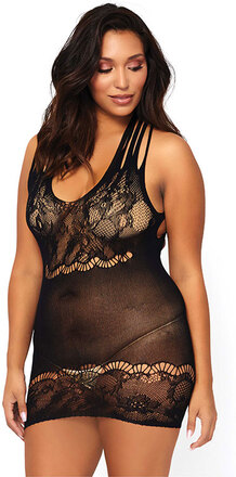 Leg Avenue - Svart Plus size Minikjole med Netting og stropper i Rygg, str. Plus Size