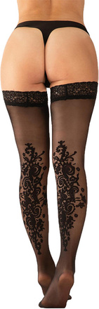 Luxury Stay-Up Stockings m/ Floral Print, str. L/XL