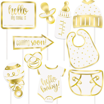 Baby Shower Foto Props Ljus Metallic Guld