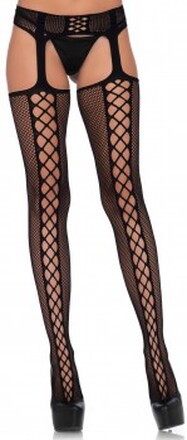 Lace up backseam stockings O/S