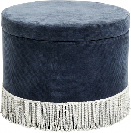 Nordal - Pouf, navy corduroy w/l.blue fringes