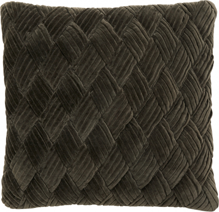 Nordal - Cushion cover, d. olive, velvet, braided
