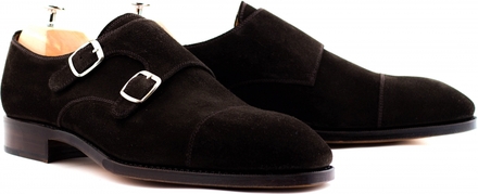 Yanko dobbel monk-sko i mørkebrunt semsket skinn