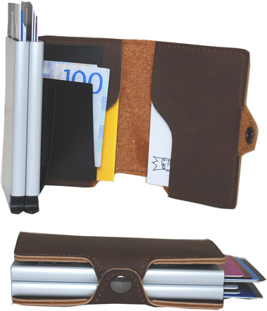 Plånbok med dubbla korthållare Safecard Konstläder Mörkbrun