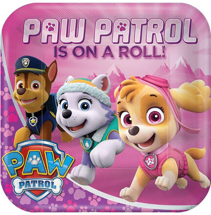 8 stk Firkantet Papptallerkener 23x23 cm - Paw Patrol Girls