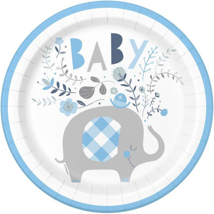 8 stk Baby Blue Elephant Papptallerkener 22 cm