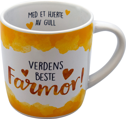 Verdens Beste Farmor - Hvitt og Gult Krus med Tekst