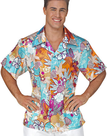 Blå Hawaii Skjorte med Blomstermotiv - Strl XXL