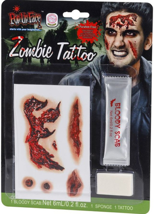 Zombie Tattoo - Sett med Sårtattovering, Blod og Svamp