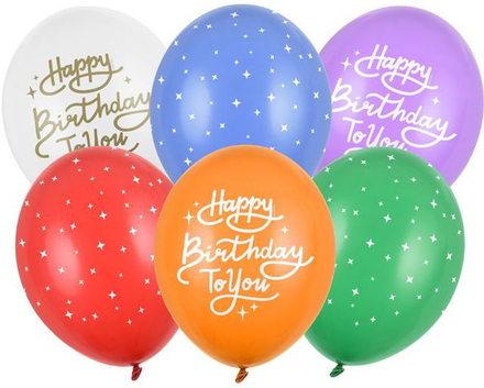 6 stk 30 cm Ballonger - Happy Birthday To You Ballongbukett
