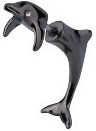 Fake Piercing med 3D formet Delfin - Svart