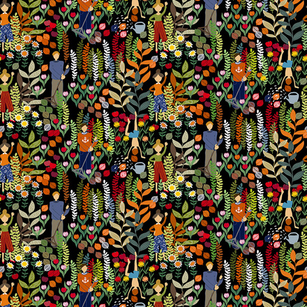 Trädgård Svart/Orange Tyg Arvidssons Textil