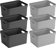 Set van 6x stuks zwart/grijze opbergboxen/opbergmanden van 45 x 35 x 24 cm