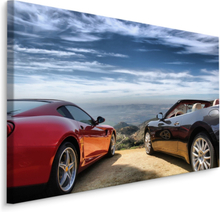 Schilderij - Luxe auto&apos;s in de bergen, premium print, wanddecoratie
