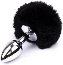 Black Faux Fur Rabbit Tail Stainless Plug S Analplugg med hale