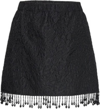 Jacquard Organza Bead Fringe Mini Skirt Kort Kjol Black Ganni