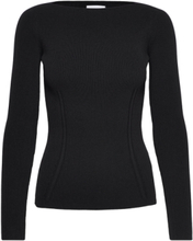 Iconic Rib Open-Neck Sweater Ls Pullover Svart Calvin Klein*Betinget Tilbud