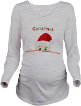 Mutterschaft Shirt Langarm Schwangerschaft Mom Tops Tee Weihnachten Santa White L