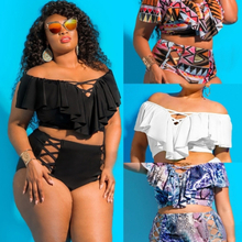Sexy Frauen Plus Size Bikini Set Printed Rüschen Aushöhlen Push Up Badeanzug Bademode Zweiteiler Badeanzug