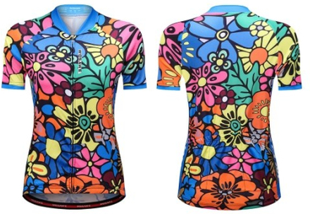 Kurzarm-Radtrikot für Frauen Blume-gedruckt Quick Dry Sommer MTB Bike Shirt Reitbekleidung