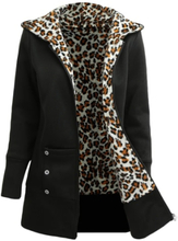 Winter-Frauen-Kapuzen-Mantel-Leopard-Vlies-Futter-Reißverschluss-warme beiläufige mit Kapuze Oberbekleidung