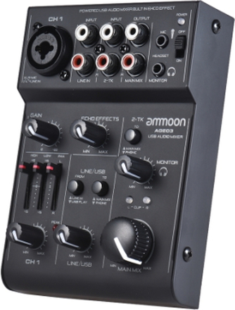 ammoon AGE03 5-Kanal Mini Mic-Line Mischpult Mixer mit USB Audio Interface Eingebauter Echo Effekt USB Powered für die Aufnahme von DJ Network Live Broadcasting Karaoke