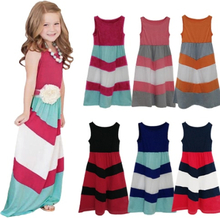 Neue Familie Mädchen Tochter Striped langes Kleid Sleeveless Color Block Bohemian beiläufige Strand-Kleid Sundress