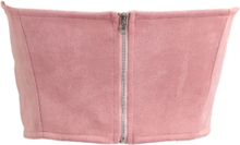 Frauen Suede Cropped Top Bogen vorne Slash Neck Sleeveless Rücken Reißverschluss Crop Tube Tops Pink / Grau