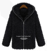 Neu Winter Frauen flauschigen Hochflor Mantel Kunstpelze Zipper Oberbekleidung dicken Hoodie schwarz