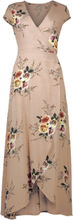 Frauen Blumendruck Kleid Wraparound V-Ausschnitt hohe Taille mit kurzen Ärmeln Swing Maxikleid