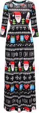 Mode Frauen Weihnachten Weihnachtsmann Printed Langarm Kleid O-Ausschnitt A-Line Swing Weihnachten bodenlangen Kleid