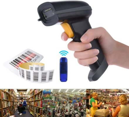 2.4G Wireless Handheld-Barcode-Scanner Barcode-Leser mit Empfänger USB-Kabel für Supermarkt-Bibliothek Express Company Retail Store Lager