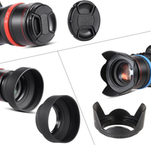 Andoer 49mm Lens Filter Kit UV + CPL + FLD + ND (ND2 ND4 ND8) mit Carry Pouch / Objektivdeckel / Objektivdeckel Halter / Tulip & Rubber Lens Hoods / Reinigungstuch