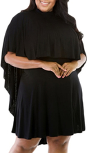 Neue Fashion Women Solid Kleid Rollkragen geschichtet Rüsche Butterfly Sleeve lockere Casual Kleid schwarz/Burgund