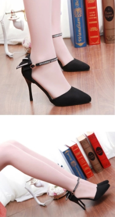 Mode Frauen Sommer Heels Pointed Toe niedrige Vamp flache Sohle Schuhe Sandalen schwarz