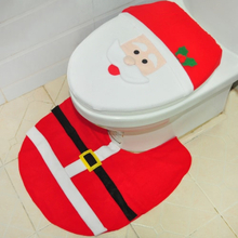 Weiche Polyester-Weihnachts-WC-Sitzbezug + U-förmige Anti-Rutsch-Badteppich Bathmat Set Weihnachtsschmuck Ornamente - Weihnachtsmann