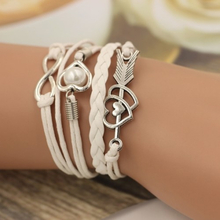 Mode Multi-Layer-Legierung Leder Herzförmigen Amor Pfeil gewebt Armband für Frauen Schmuck