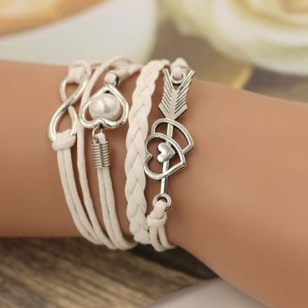 Mode Multi-Layer-Legierung Leder Herzförmigen Amor Pfeil gewebt Armband für Frauen Schmuck