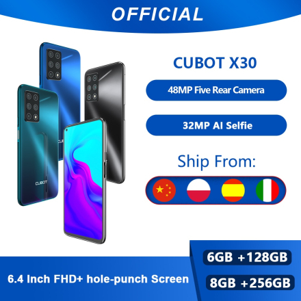 Cellphone Global Version Cubot X30 NFC 48MP Five Camera 32MP Selfie 8GB 256GB 6.4" Fullview Display Android 10 Celular 4G LTE