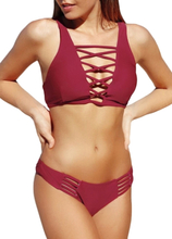 Frauen aushöhlen brasilianische Bikini Set Criss Cross Push Up gepolsterte Bandage Badeanzug Bademode Badeanzug Burgund