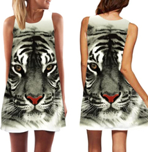 Neue Europa Fashion Damen Minikleid Tiger Kopf-Print O Neck ärmelloses locker lässig Sommer Kleid schwarz