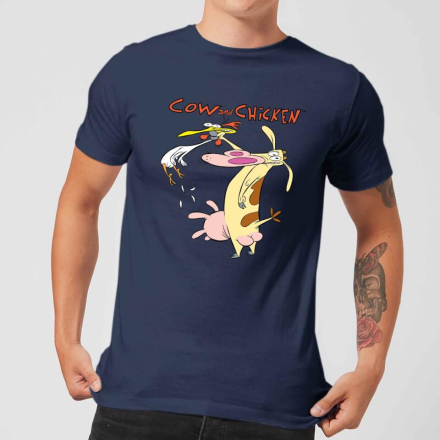 Cow and Chicken Characters Men's T-Shirt - Navy - L